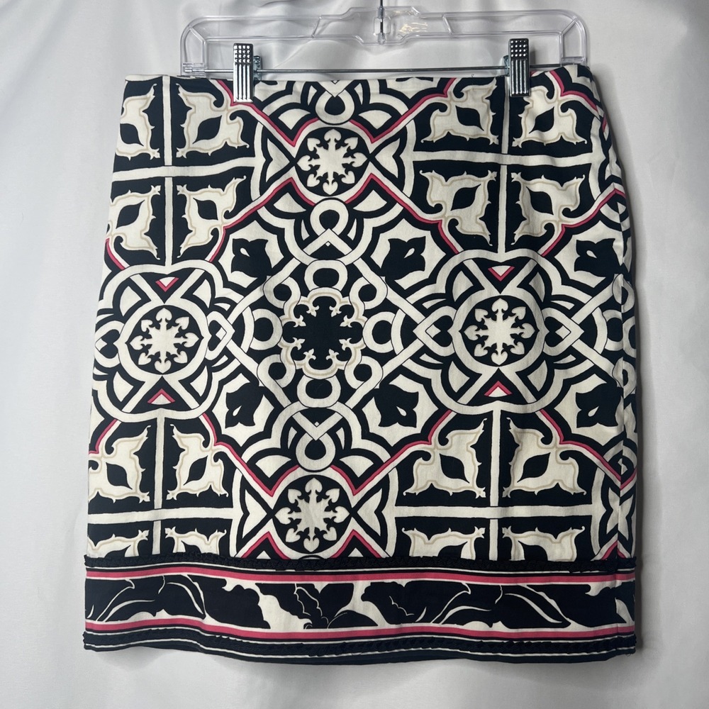 White House Black Market Skirt Women's 10 Straight Black White Pink